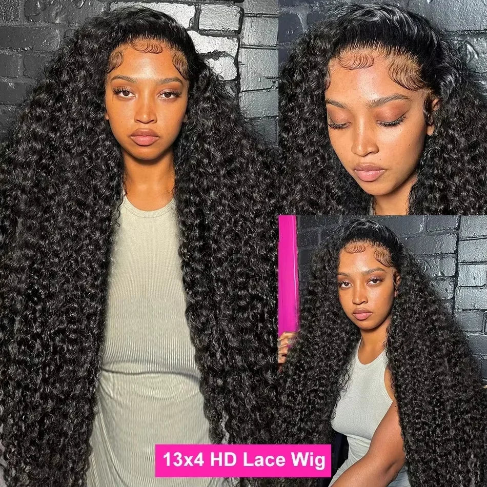 Deep Wave Wigs Human Hair 13x4 HD Transparent Lace 13x6 Full Frontal Wigs Natural color Curly Wigs For Women 220% Density