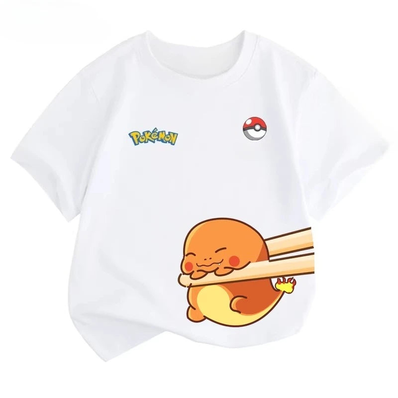Potdemiel Summer New Pikachu Print Children's Pure Cotton T-Shirt, Boys and Girls, Comfortable and Breathable Children's T-Shirt