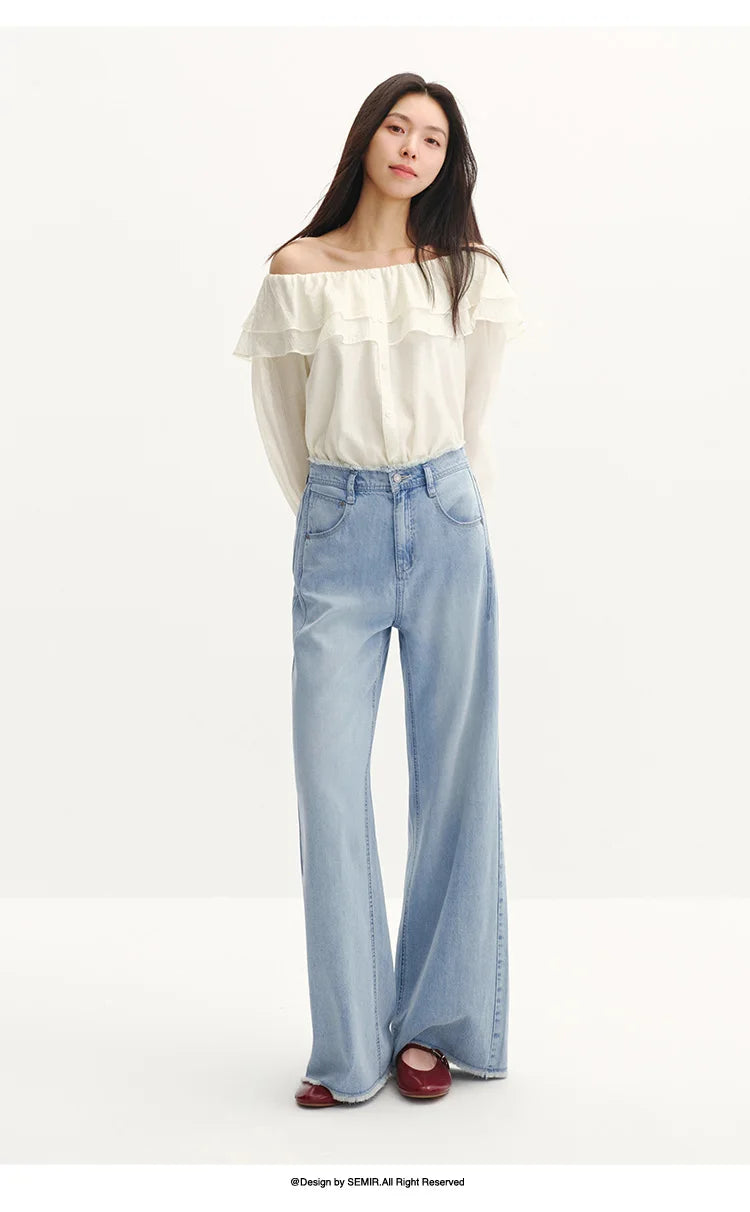 Semir Women Jeans Antibacterial 2026 Cooling Raw Hem Wide Leg Urban Casual Everyday Style Soft Comfortable Daily Wear Trendy