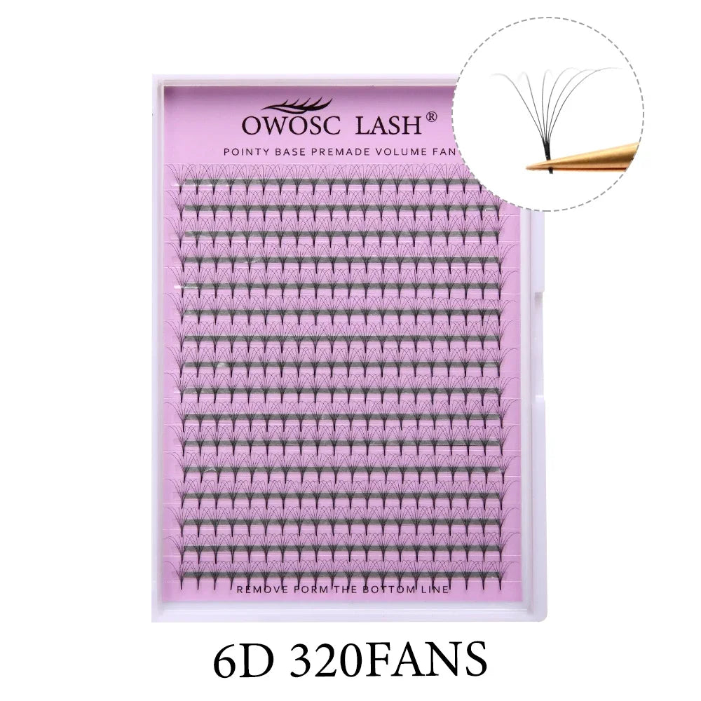 OWOSC Pointy Base Premade Volume Fans Eyelash Extension 3D/6D/8D/10D/12D/14D Individual Sharp Pointy Stem 320 fans Custom Logo