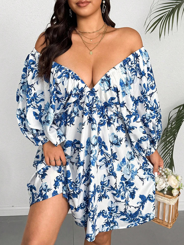 plus Size V-Neck Romantic Floral Print Vacation Dress Women's Casual Elegant Maxi Dress for Summer