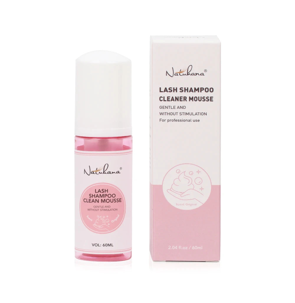 NATUHANA 60ml Gentle Lash Cleansing Mousse No Irritation Eyelash Shampoo for Extensions Grafting Makeup Remover Glue Cleanser
