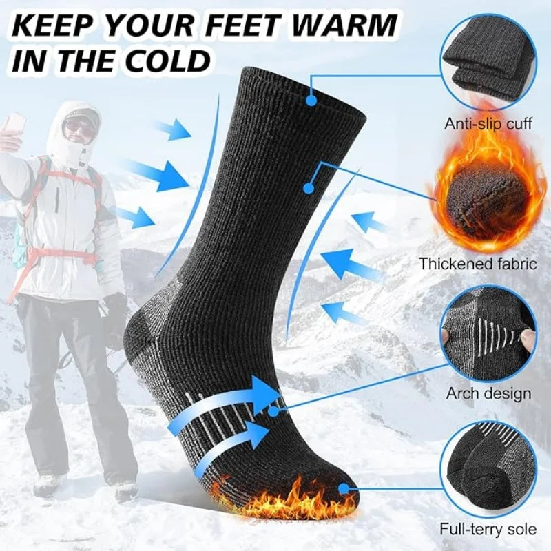 Super Thick Warm Merino Wool Socks for Men and Women, Wool-Lined Winter Hiking Warm Boot Work Socks, 3 Pairs Pack