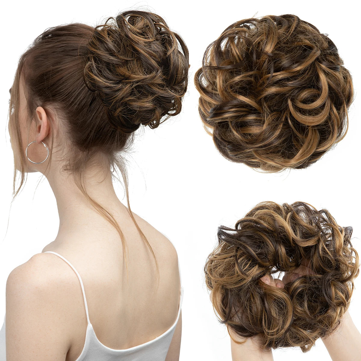 Synthetic Messy Hair Bun Extensions Big Curly Elastic Hair Scrunchies Hairpieces Chignon Donut Updo Hair Pieces for Women