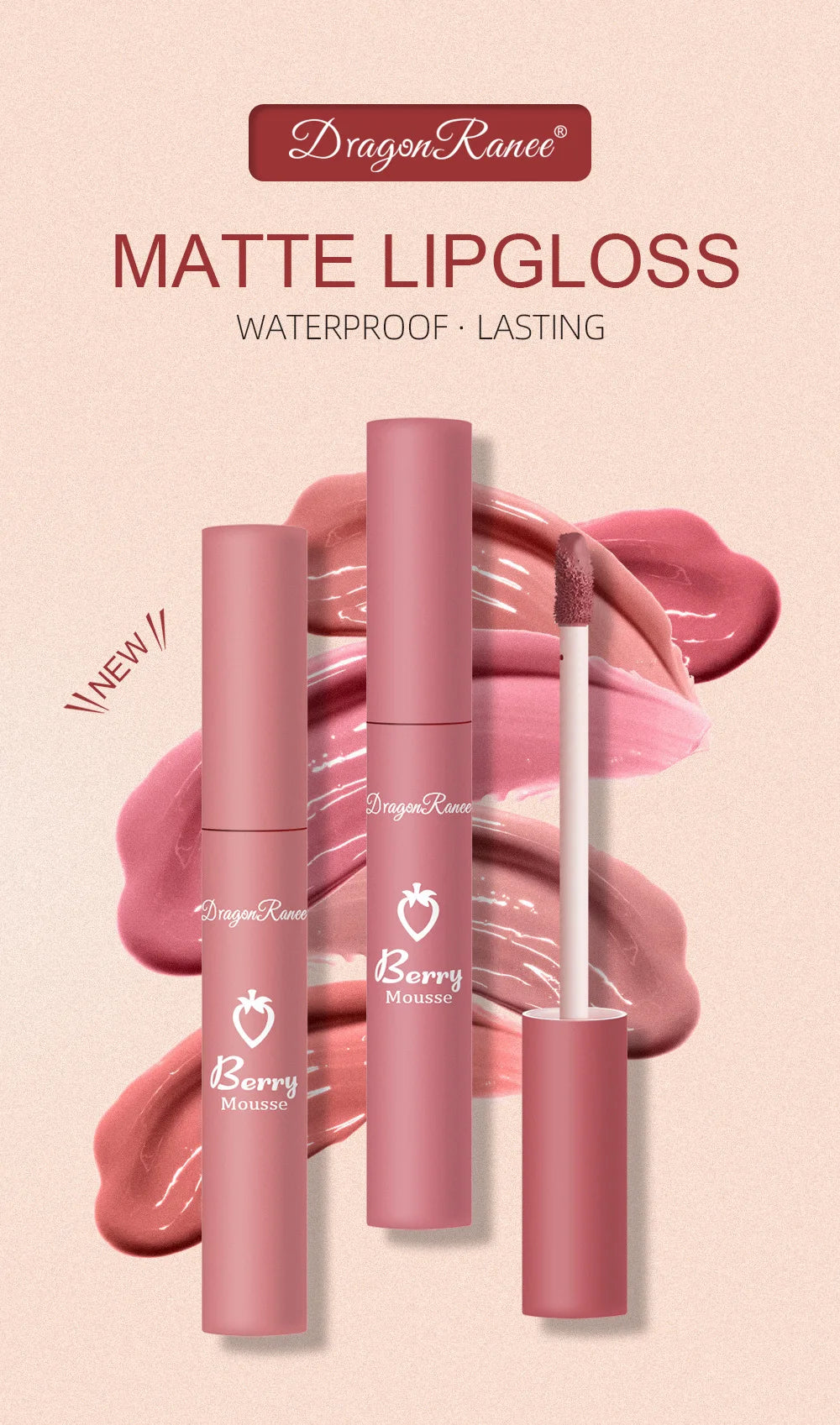 Dragon Ranee 12 Color Matte Lip Gloss Velvet Texture Waterproof Moisturize Lip Gloss Lasting Non-stick Cup Fashion Cosmetics 5ml