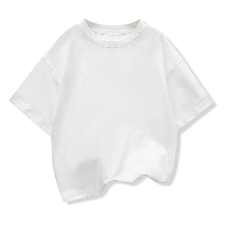 Kids Dropped Shoulder Short-sleeved T-shirt Summer New Pure Cotton Round Neck Loose Bottoming Shirt Student Sportswear 2-10Y