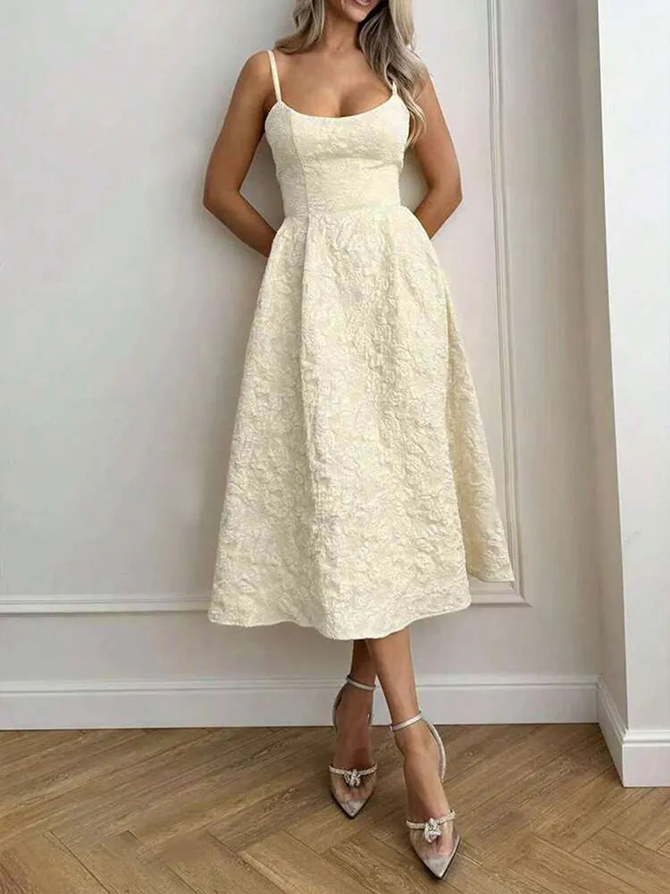 Women A-Line Dresses New Summer Solid Sexy Backless O-Neck Low Chest Sling Maxi Dress Streetwear Fashion Casual Slim Lady Dress