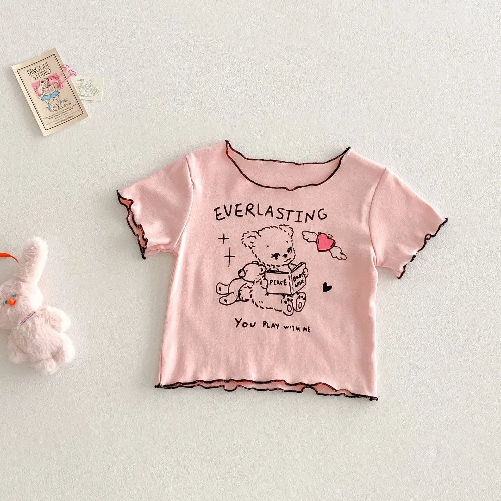 18M-5-year-old Baby Casual Clothes Cute Cartoon Animal Print Short Sleeved T-shirt Boys and Girls Daily Versatile Summer New