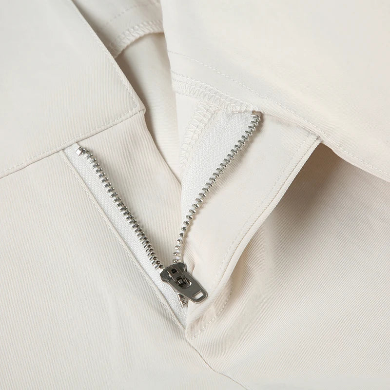 Vintage Y2K Korean Streetwear Pants Woman Low Rise Straight Loose Beige Trousers Button Up Basic 2000S Women Casual Pants