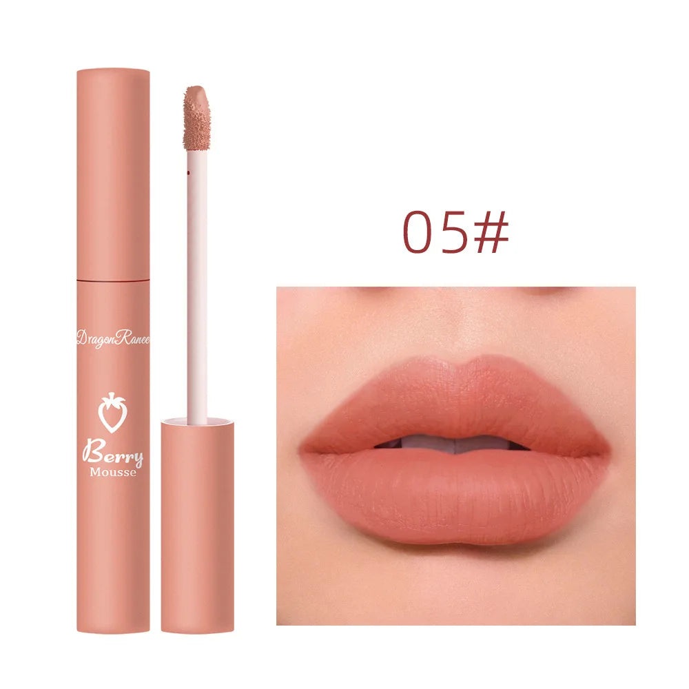 Dragon Ranee 12 Color Matte Lip Gloss Velvet Texture Waterproof Moisturize Lip Gloss Lasting Non-stick Cup Fashion Cosmetics 5ml