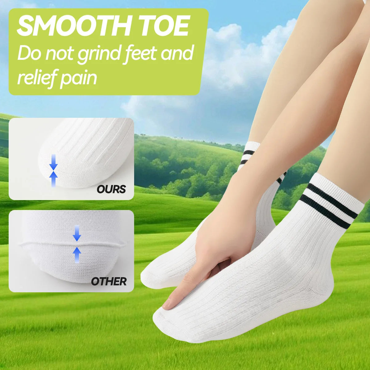 Kids Boys Girls Cotton Socks - Seamless Double Needle Ribbed 2-Stripe, Teens Students All Season School Home Sports Socks