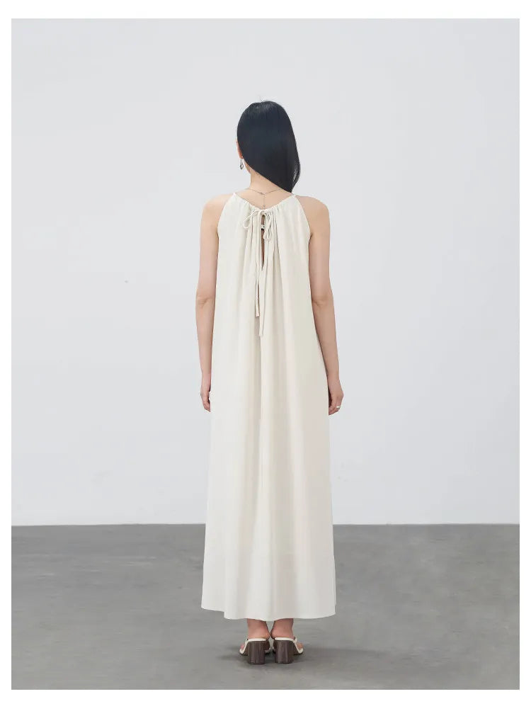 CHIC VEN Women Halter Dress A Line Solid Loose Casual Lace Up Black Sleeveless Holiday Female Long Dress Pullover Summer 2026