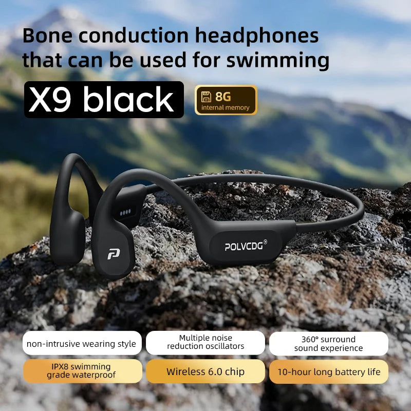 POLVCDG X9 Bone Conduction Earphones IPX8 Waterproof Open Swimming Earphones 32G Ear Hanging Earphones Tennis Running Cycling