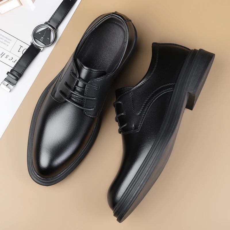 Lace-up Solid Oxford Shoes for Men Solid Color Formal Dress Footwear Fashion Casual Shoes Man Leather Derby Flats Comfy Sneakers
