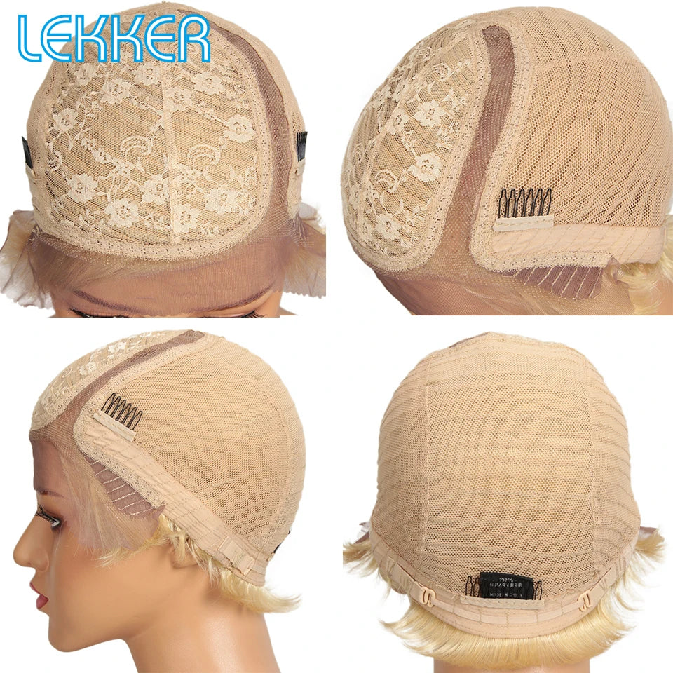 Lekker Black Short Pixie Cut 13X1 C Part Lace Front 100% Human Hair Wigs For Women Glueless Brazilian Remy Hair Straight Wigs