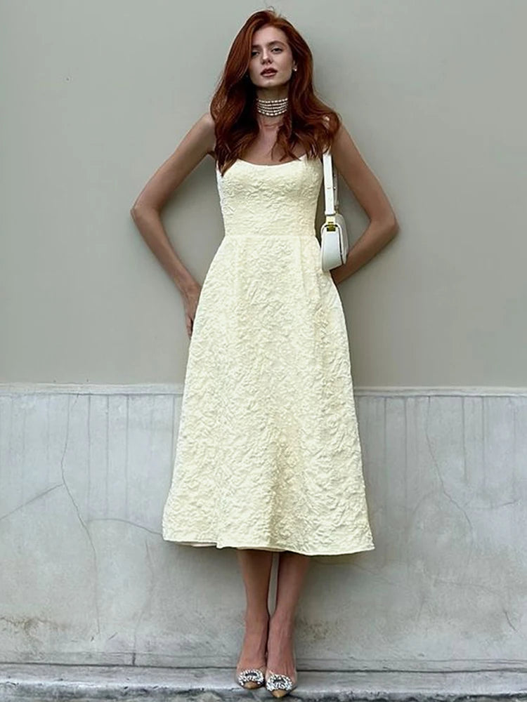 Women A-Line Dresses New Summer Solid Sexy Backless O-Neck Low Chest Sling Maxi Dress Streetwear Fashion Casual Slim Lady Dress