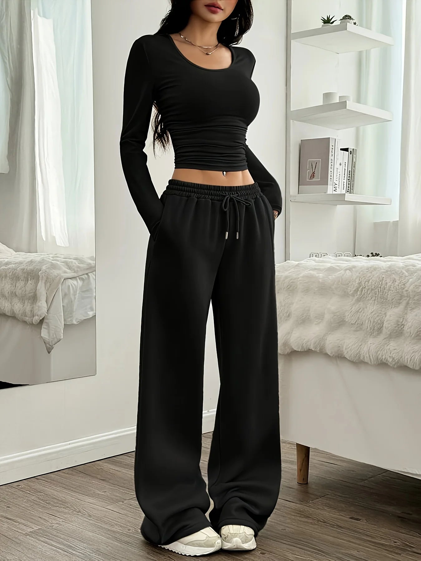 Women Jogger Cotton Pants Casual Drawstring Loose Unisex Wide Leg Straight Pants Sweatpants Spring Autumn Baggy Gym Track Pants