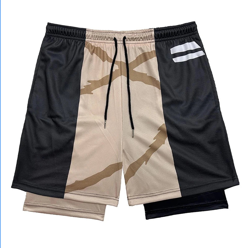 2 in 1 Athletic Gym Shorts for Men Stylish 3D Print Shorts with Pockets Quick Dry Stretchy Summer Sports Fitness Running Jogging