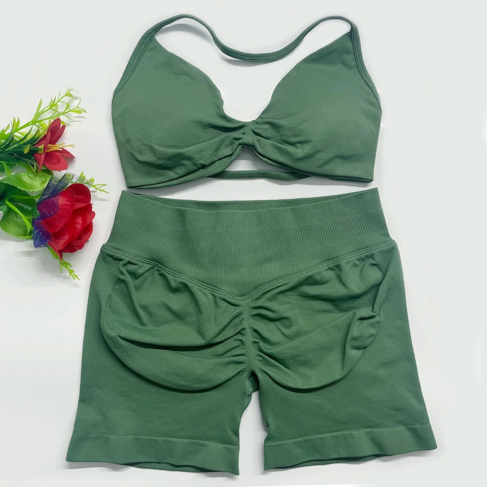 2pcs impact Gym Set Women DFNNYE strappy Yoga Fitness outfits Bra Top sportswear Workout Seamless Shorts Sports Suits  sets