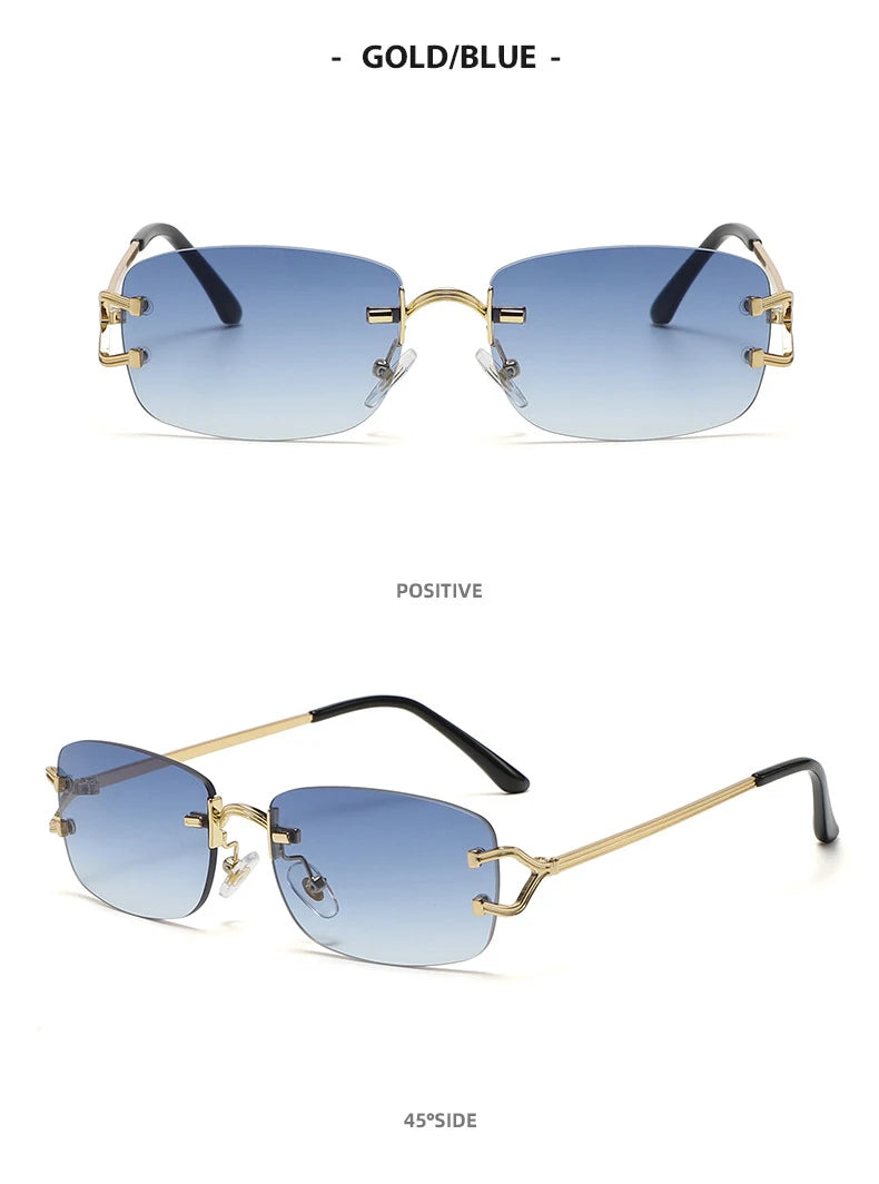 New Small Narrow Rimless Sunglasses Fashion Frameless Rectangle Tinted Lens Eyewear 90s Glasses for Women Men