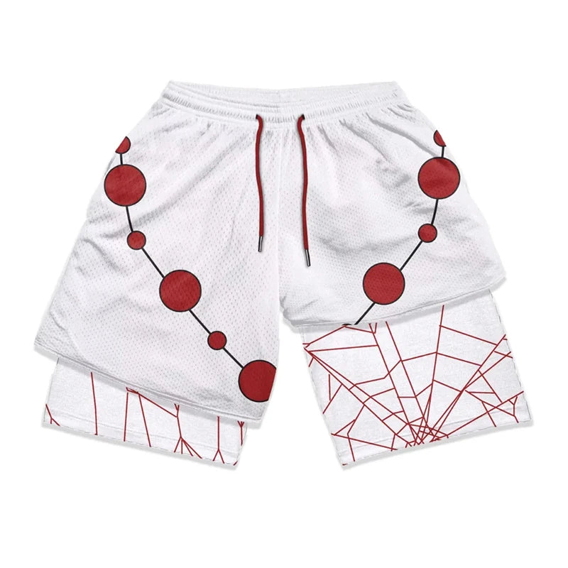 2 in 1 Athletic Gym Shorts for Men Stylish 3D Print Shorts with Pockets Quick Dry Stretchy Summer Sports Fitness Running Jogging