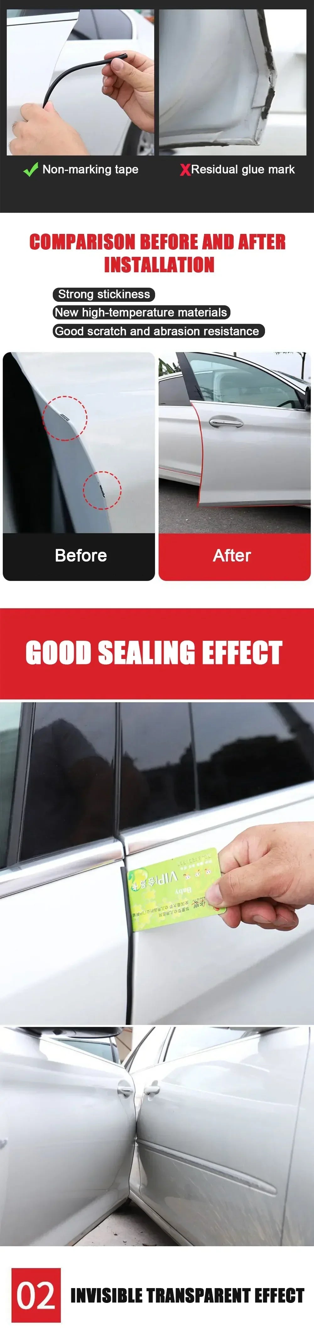 5M Car Door Edge Scratch Protector Strip Auto U Type Rubber Moulding Trim Protection Side Adhesive Sealing Guard Sticker