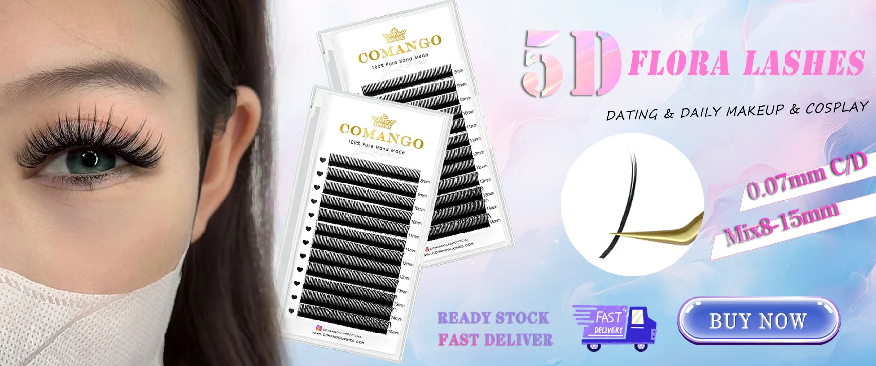 CoMango Easy Fan Lashes Extension DIY 2d/3d/4d/10d Faux Mink Blooming Eye Lash Extensions 0.03/0.05/0.07 Makeup Lashes