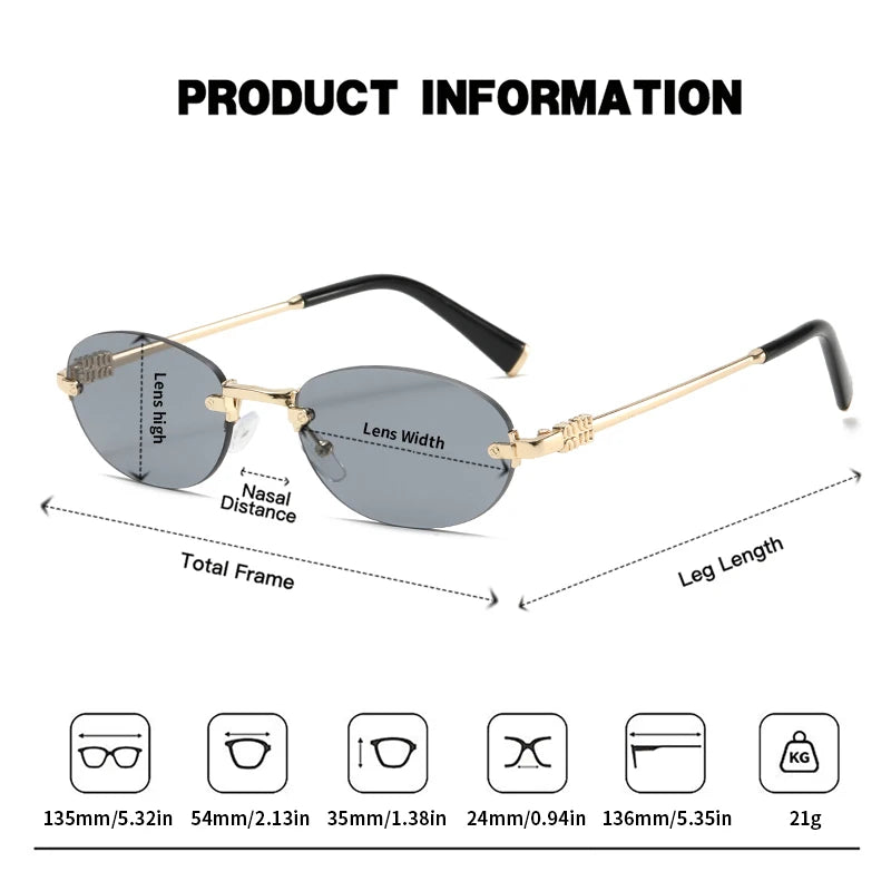 JUNCTURE Popular Fashion Oval Sun Glasses for Female Male Travel UV400 Shades Women Men Rimless Sunglasses Lentes De Sol Mujer