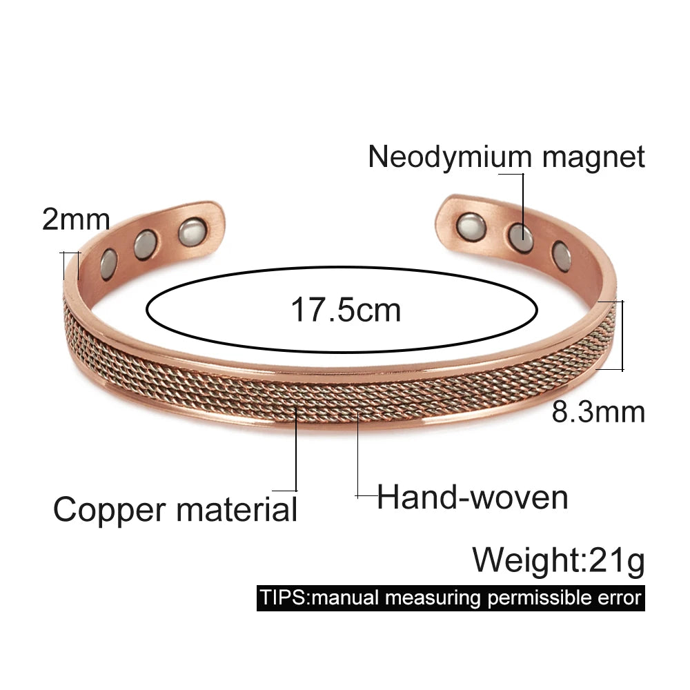 Vinterly Pure Copper Bracelet Women Line Adjustable Stripe Magnetic Bangle Arthritis Relief Health High Magnet Jewelry Resizable