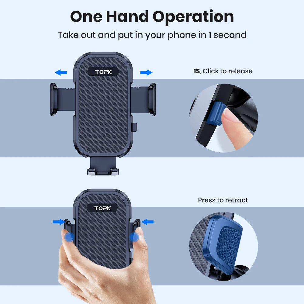 TOPK Car Phone Holder Air Vent Mount for Big Phones & Thick Cases | Hands-Free Clamp Cradle for iPhone, Samsung, All Smartphones