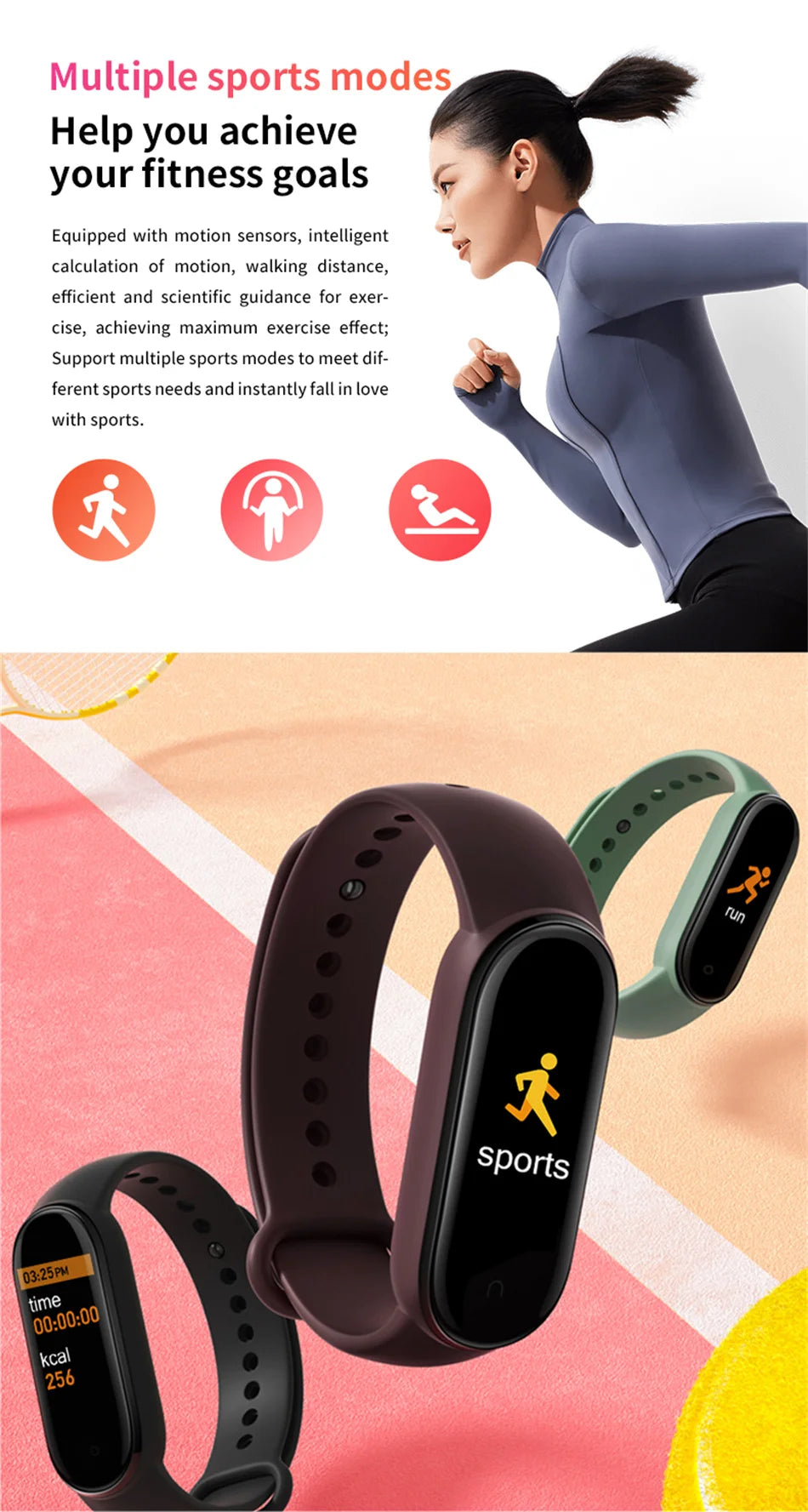 2026 New Hot Amoled Men Smart Band Women Heart Rate Smart Wartch Waterproof Smart Bracelet Sport Fitness Tracker For Android IOS