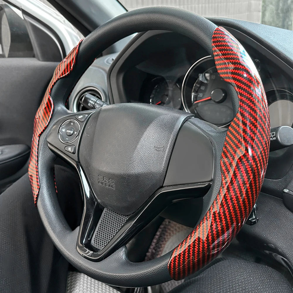 Universal Car Steering Wheel Cover Anti-slip Bright Gloss Carbon Fiber Texture Steering Wheel Decoration Accessories 14.5-15inch