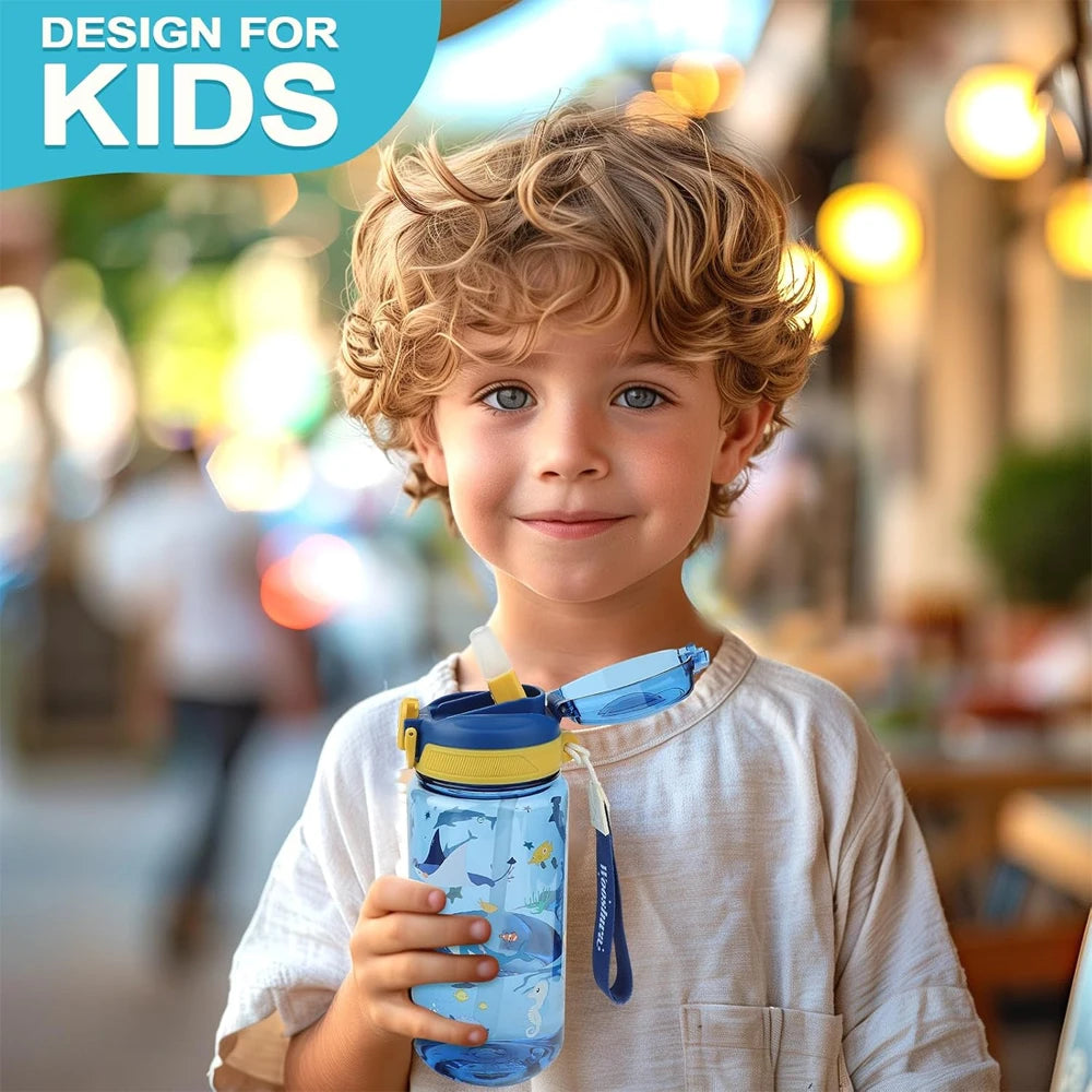 600ml/20oz Children's Water Cup Silicone Spout Tritan Material Leak-proof Plastic Water Bottle Summer Water Bottle with Straw
