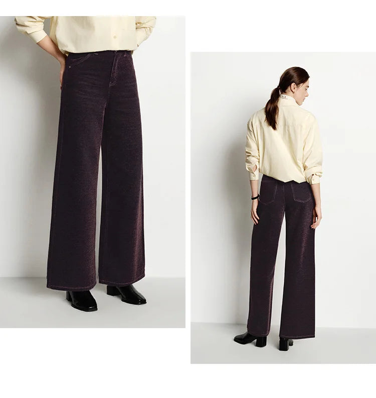 Semir Jeans Women Maillard Flocked Long Pants Cool Style 2025 New Winter Fleece Lined Loose Wide Leg Retro Women's Clothing