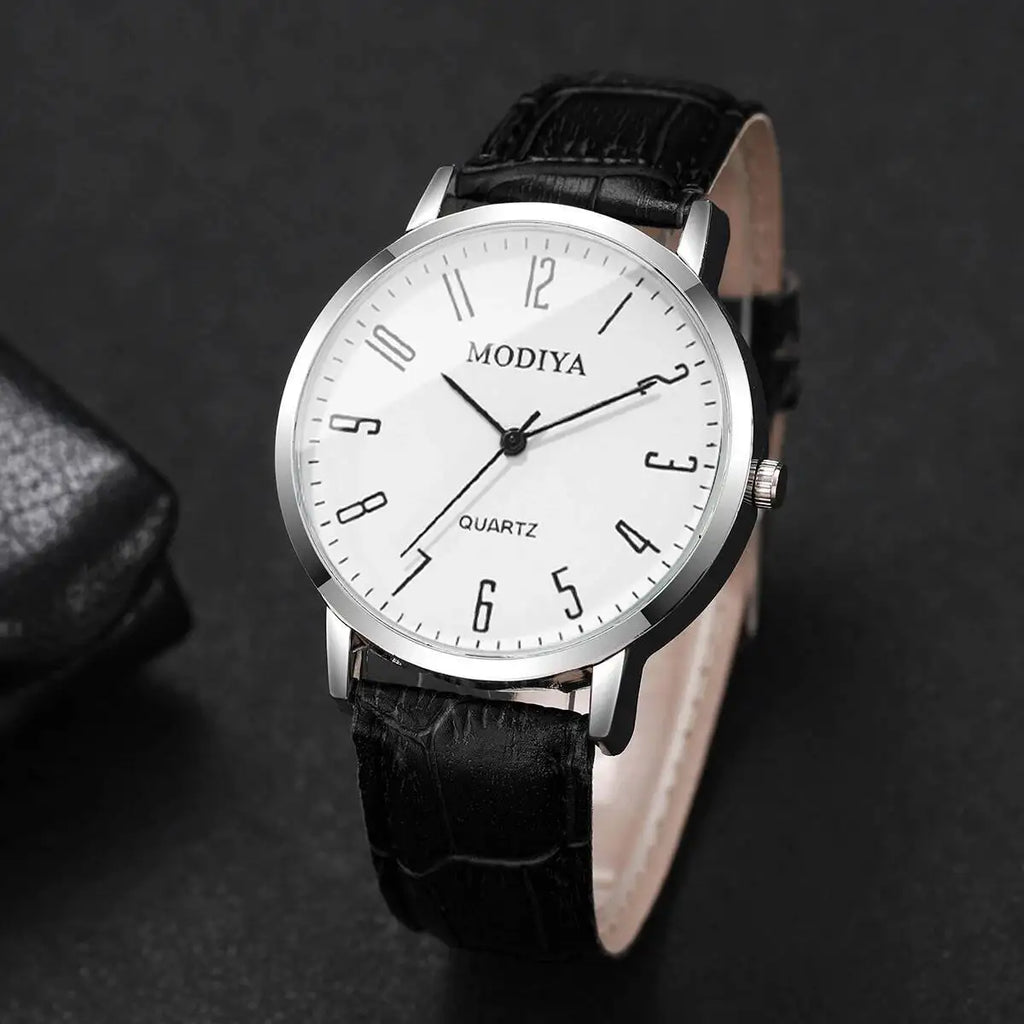 3PCS/Set Fashio Arabic Dial Men Business Watches Casual Leather Strap Quartz Wristwatches Reloj Hombre（Without Box）