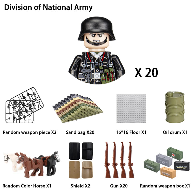 WWII Infantry Military Soldier War National Army Mini Gun Weapon Models Building Blocks Building Blocks Toys for Kids
