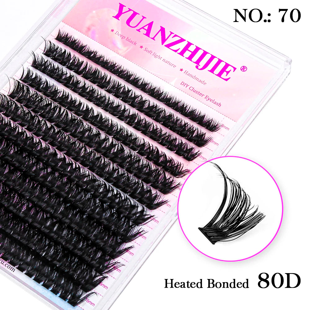 YUANZHIJIE DIY Cluster Eyelash Extension 12lines Dovetail Segmented Lashes Natural Lighter Bundle Makeup Supplies