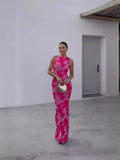 2024 New Elegant Women Sleeveless 3d Flowers Party Dress Embroidery Mesh Slim Hip Package Female Fshion Maxi Dresses Robe