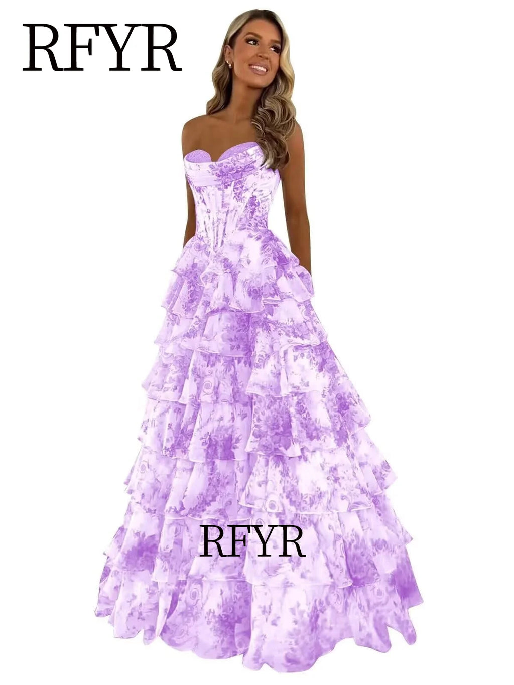 RFYR A Line Floral Prom Vestidos De Novia Pleated Elegant Prom Dress 2025 Floor Lenght Party Dress for Women  فساتين السهرة