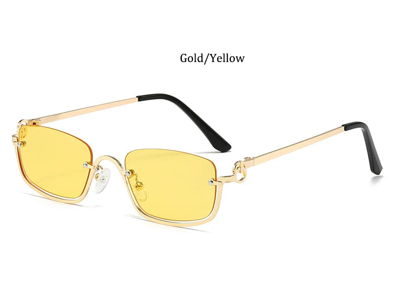 Half Frame Square Sunglasses for women Luxury Brand Small Metal Retro Rectangle Black Sun Glasses Woman Fashion Eyewear