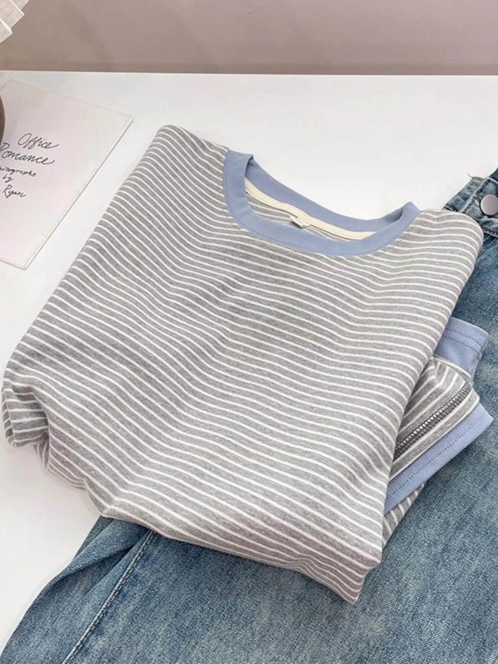 2026 New Women's Loose Fit Casual Stripe Short Sleeve T-Shirt Comfortable Breathable Cotton Polyester Blend Summer Top