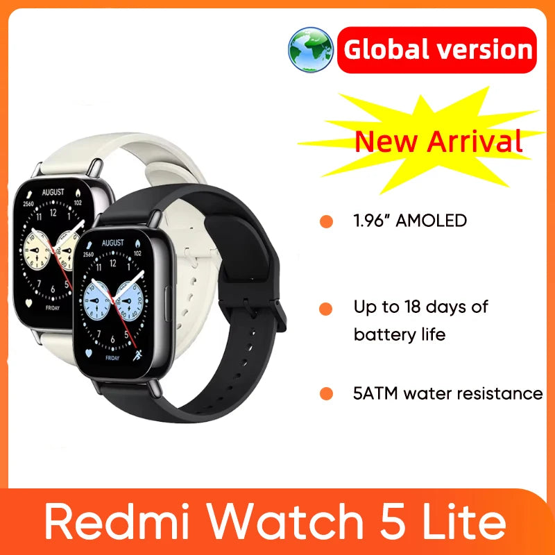 Xiaomi Redmi Watch 5 Lite Global Version 1.96'' AMOLED Screen Mi Smartwatch Bluetooth Calling GNSS 150+ Sport Modes  5ATM