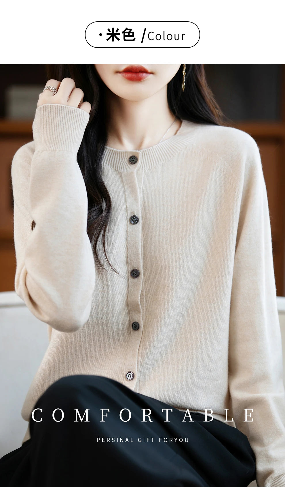 Classic Merino Wool Woman Sweater Basic Female Autumn Winter Knitted Cardigan Elegant Ladies Cashmere Long Sleeve Clothing Tops