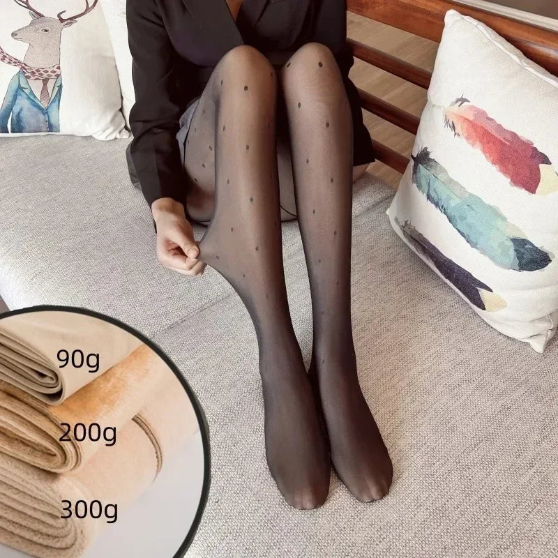Warm Tights For Women Winter Fleece Leggings Thermal Stockings Woman Insulated Printed Pantyhose Skin Effect Sock Pants