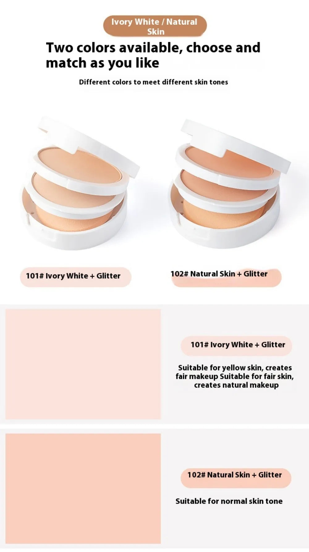 TLM TAILAIMEI  Two-Way Cake Compact Powder with Puff Matte Finish Face Powder Makeup Oil Control Lightweight Pressed Powder P105