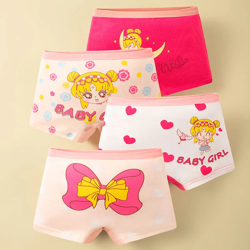 3-8 Years Old Kid's Boxer Underwear 100% Cotton Baby's Class A 100% Cotton Yound Children's Girls' Brief 4 Pcs a Lot