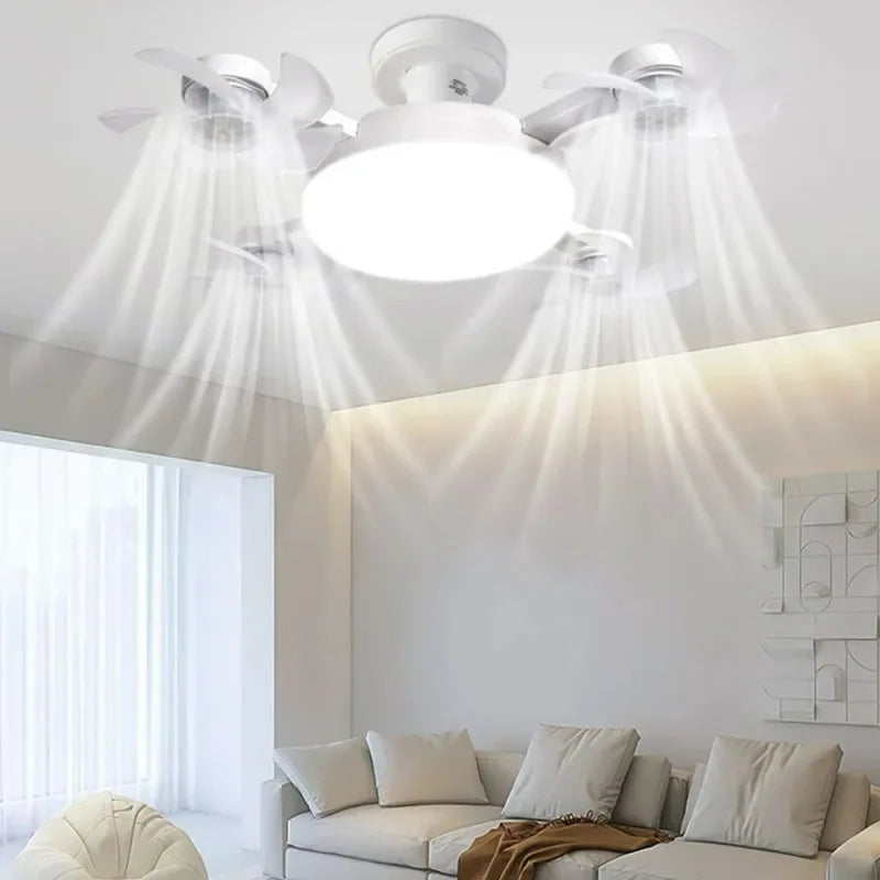 Drone Design Silent Ceiling Fan Light E27 Base Remote Controlled Dimmable 3 Color LED Ceiling Fanlight for Living Room Bedroom