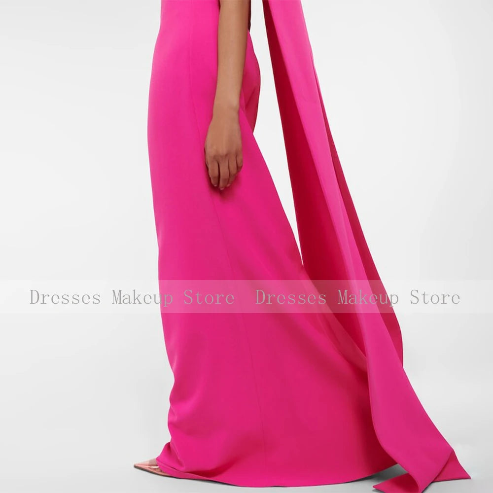 Customized Hot Pink Formal Evening Dresses Mermaid O Neck Elegant Wedding Guest Gowns Long Criss-Cross Watteau Train Prom Dress
