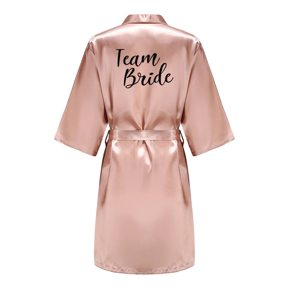 Bride Bridesmaid Wedding Robe Kimono Bathrobe Gown Nightgown Casual Satin Short Women Sexy Nightwear Sleepwear YS1666