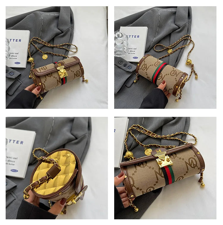 Luxury Brand Women's Evening Messenger Handbag Cylinder Shoulder Bag High-End Designer Stylish Fashion Accessory for Girls